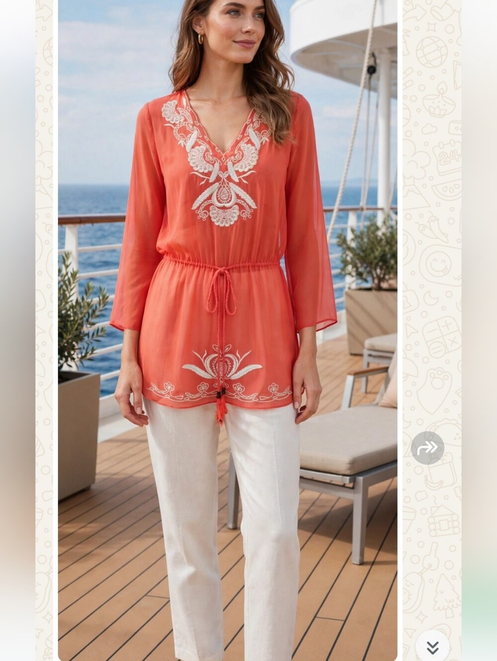 Embroidery Sheer Tunic Top